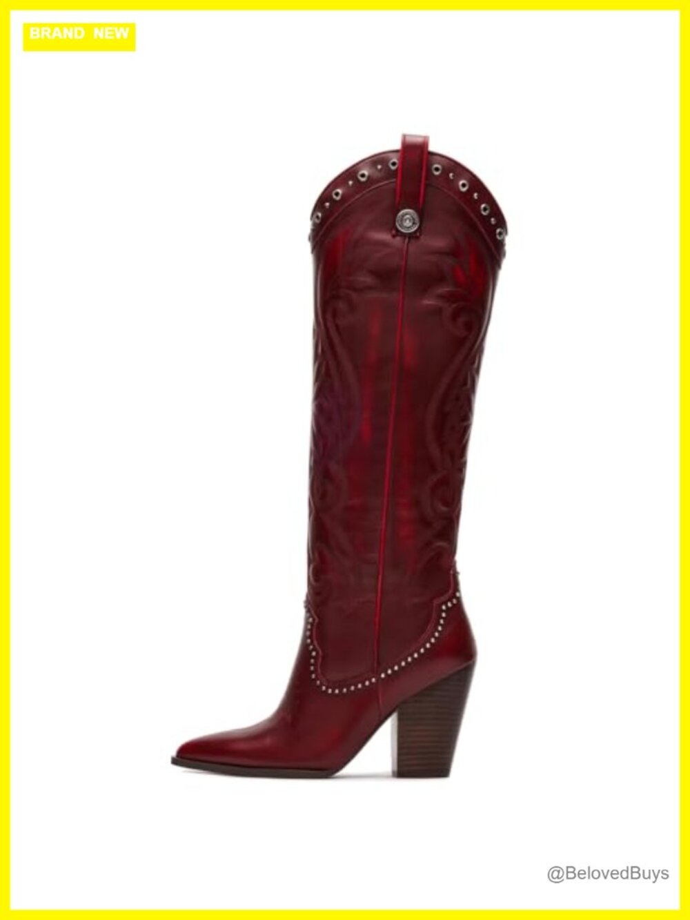 Pointed Toe Chunky Heel Knee High Western Cowboy Boots Wide Calf